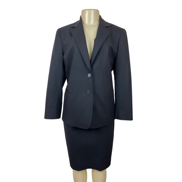 Lafayette 148 Black 2 Pcs Business Suit Set Blazer Sz 8 & Skirt Wool Blend Sz 10 - Picture 1 of 14